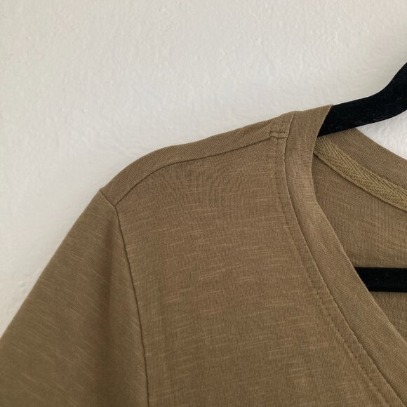 Toad&Co Primo Tiered Midi Short Sleeve Dress Brown Green Cotton Outdoors Large - Picture 4 of 10